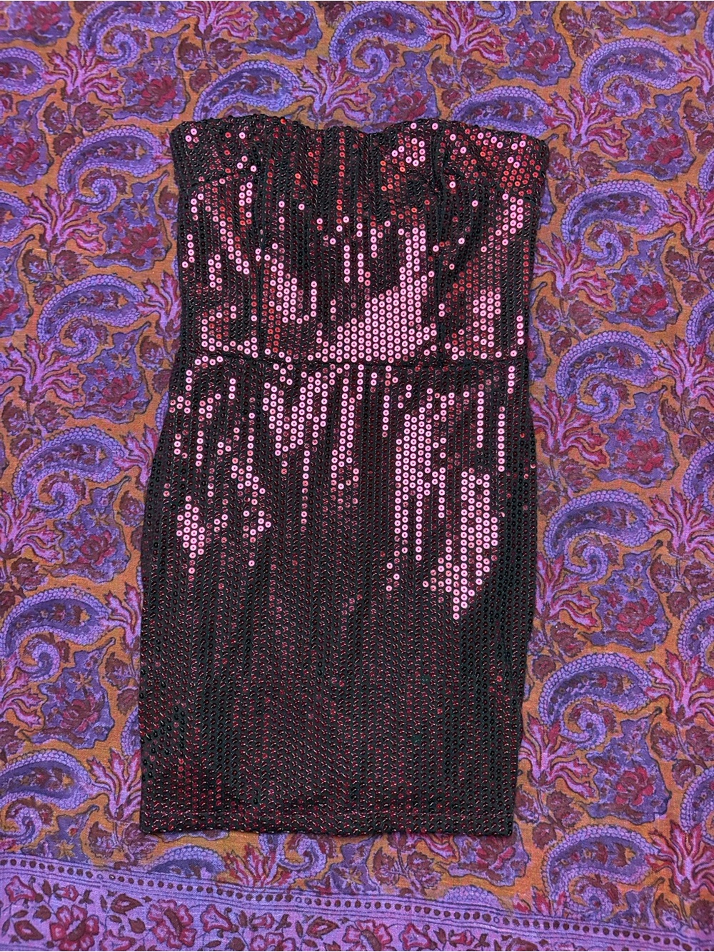 Strapless magenta sequined body con